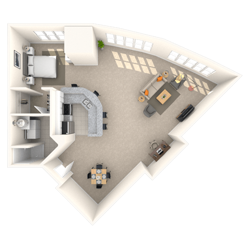 Floor plan for studio, 1 bath, 996 sqft
